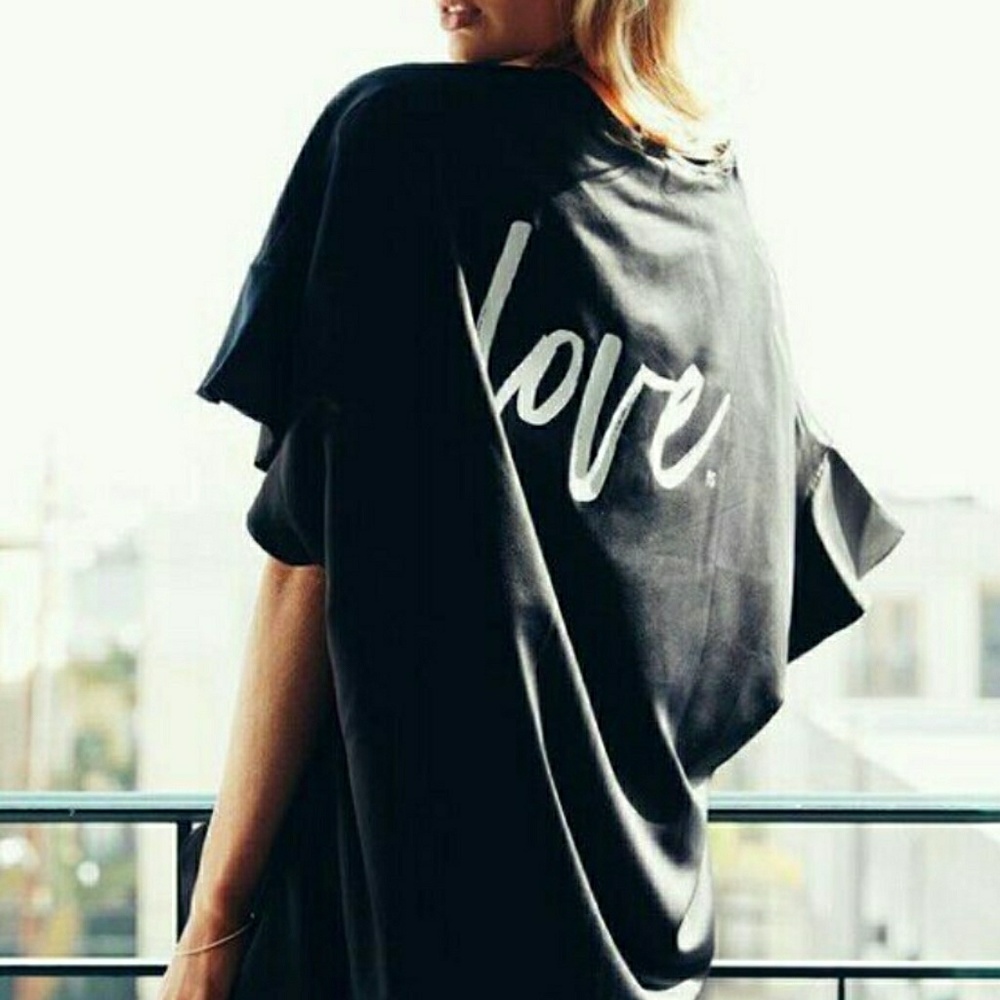Victoria's Secret Love Black Satin Kimono